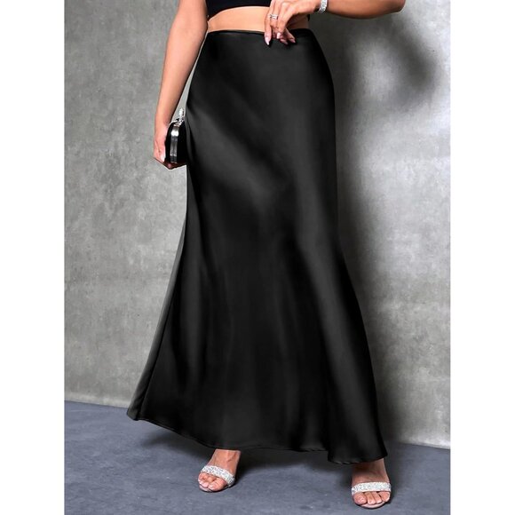 Elegant Satin Maxi Skirt for Women High Waisted Black Silk Fall 25 Dressy Casul - Picture 5 of 7